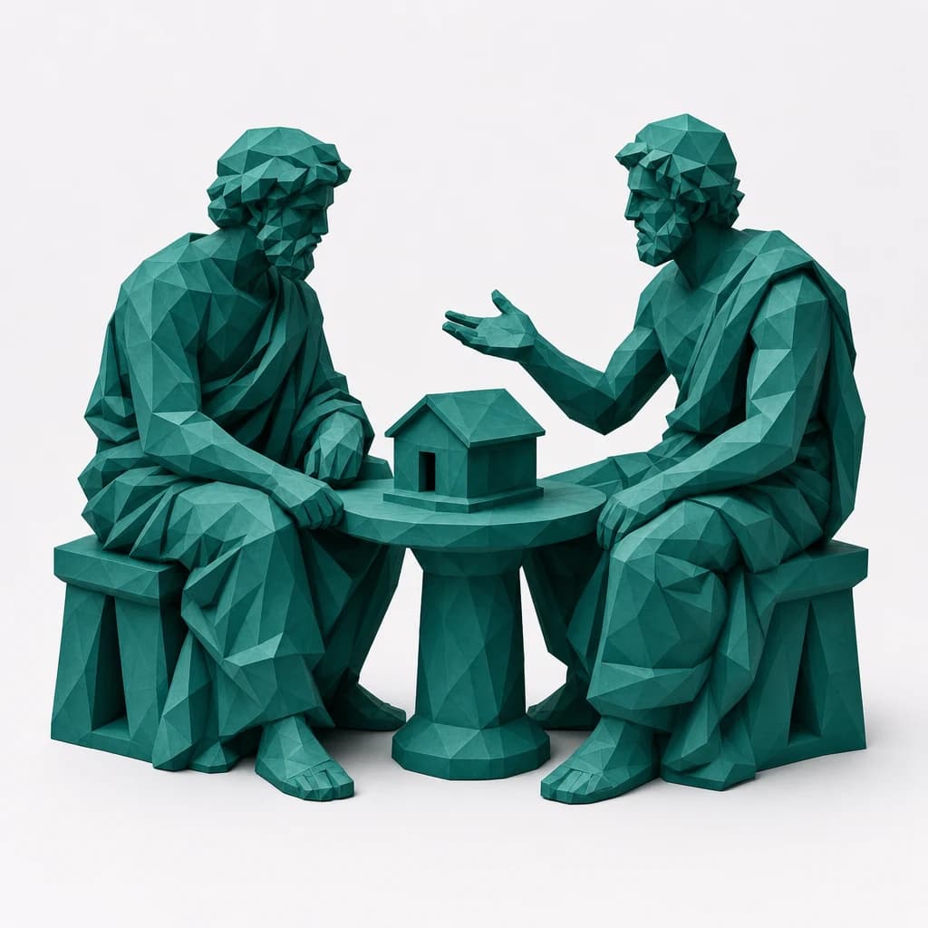 Zwei Figuren klären am Tisch das gemeinsame Projektziel.