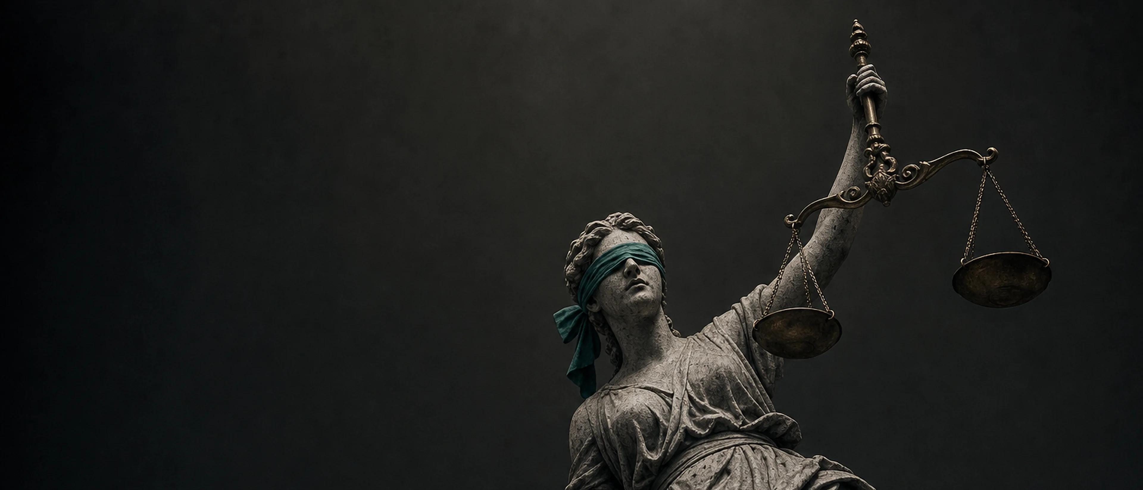 Ein Vertragsdokument, eine Waage der Justitia und die Hände einer juristischen Fachkraft